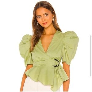 House of Harlow 1960 Revolve Jurie Puff Sleeve Green Blouse M NWT